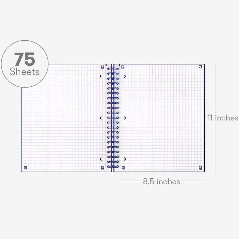 Hamelin 1 Subject, Graph Paper, Hard Cover Spiral Bound Grid Notebook, 4 Square Per Inch 150 Pages ELECTRIC Blue 8.5"x11 - Image 3